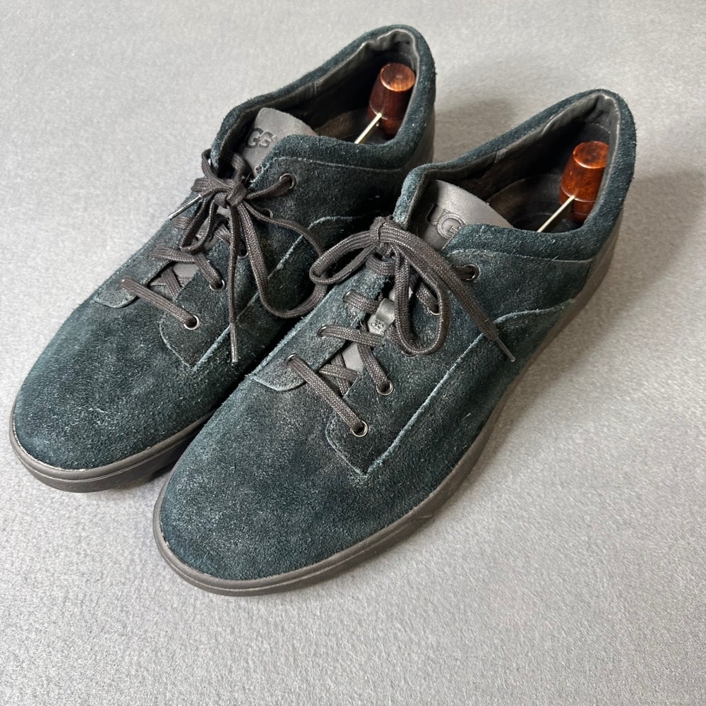 UGG Mens Black Suede Low Top Lace Up Sneakers Leather Trim Casual Shoes size 15